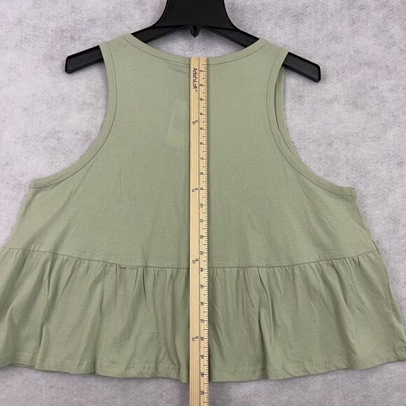 Buffalo David Bitton Babydoll Top Womens Large Green Peplum Tank MSRP $39 - Picture 6 of 14